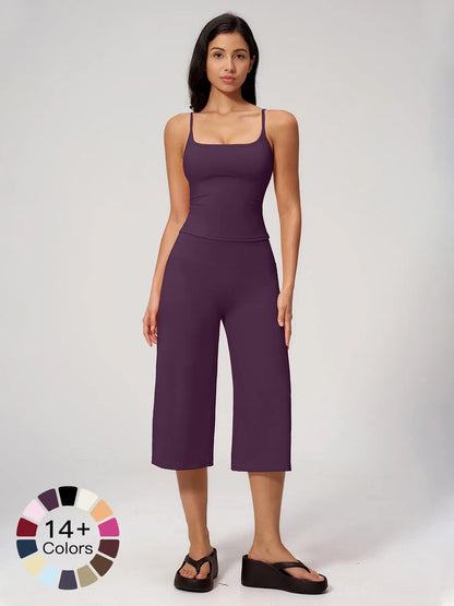 New Yoga Tank Top High Waist Quick-Dry Casual Mid-Length Pants Running Outdoor Athletic Sportswear Yoga Set for Women, Comfortable and Stylish Activewear